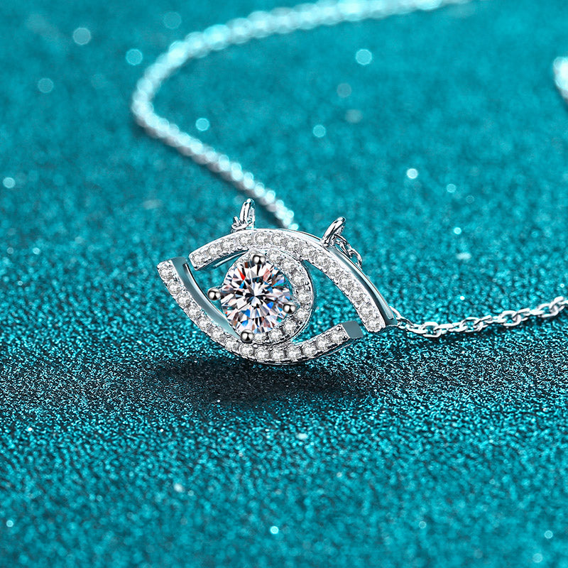 Evil Eye Round Cut Halo 0.5 Carat Moissanite Diamond S925 Pavé Pendant Necklace