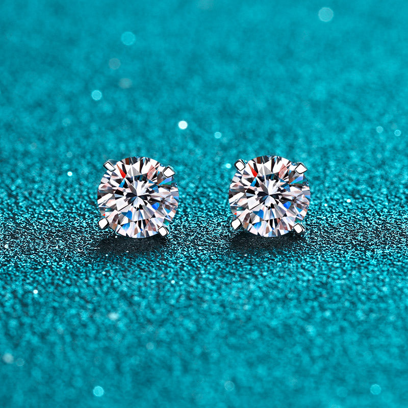 Round Solitaire 4-Prong Martini Set 0.2 - 2ct D Color VVS Moissanite S925 Stud Earrings