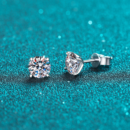 Round Solitaire 4-Prong Martini Set 0.2 - 2ct D Color VVS Moissanite S925 Stud Earrings
