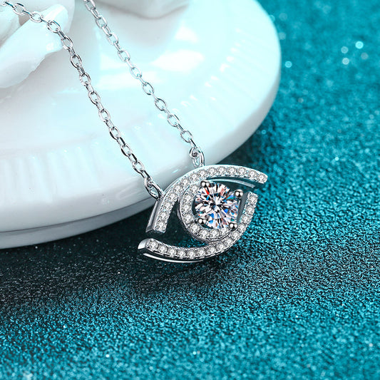Evil Eye Round Cut Halo 0.5 Carat Moissanite Diamond S925  Pavé Pendant Necklace