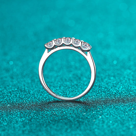 Five-Stone Round Cut 2.5 Carat Moissanite Diamond S925 Wedding Ring (Band)