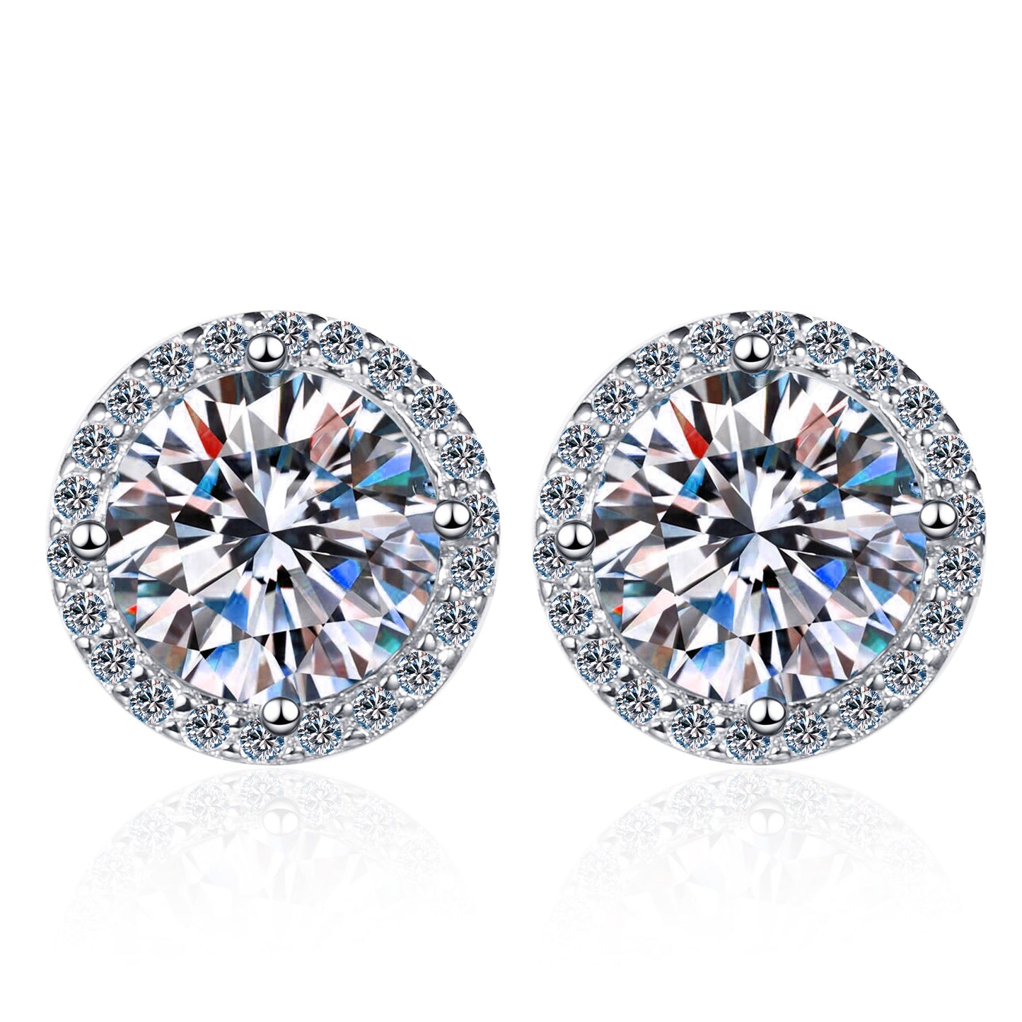 Round Cut Halo 0.5/1 Carat Moissanite Diamond S925 Stud Earrings
