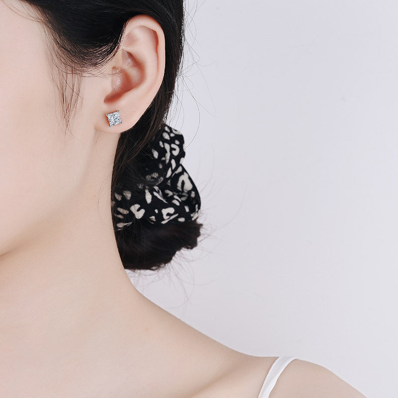 Aretes con diamantes de moissanita S925 de talla princesa de 0,6/1/2 quilates