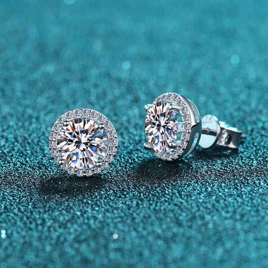 Round Cut Halo 0.5/1 Carat Moissanite Diamond S925 Stud Earrings