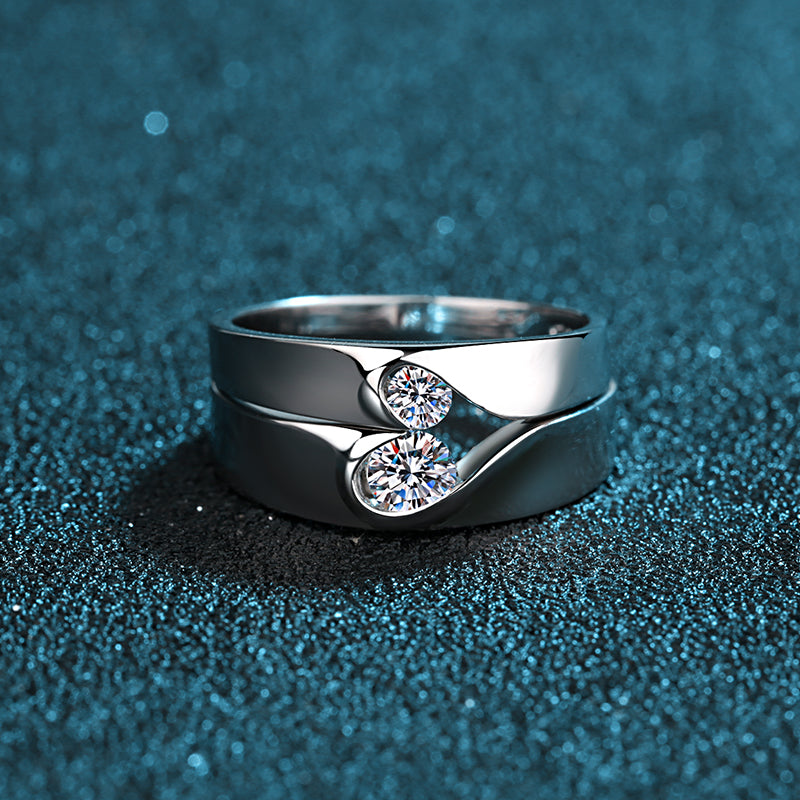 Hearts Beat As One 0.1 / 0.3 Carat Moissanite S925 Wedding Set as Couple Rings, Promise Rings, Matching Wedding Bands
