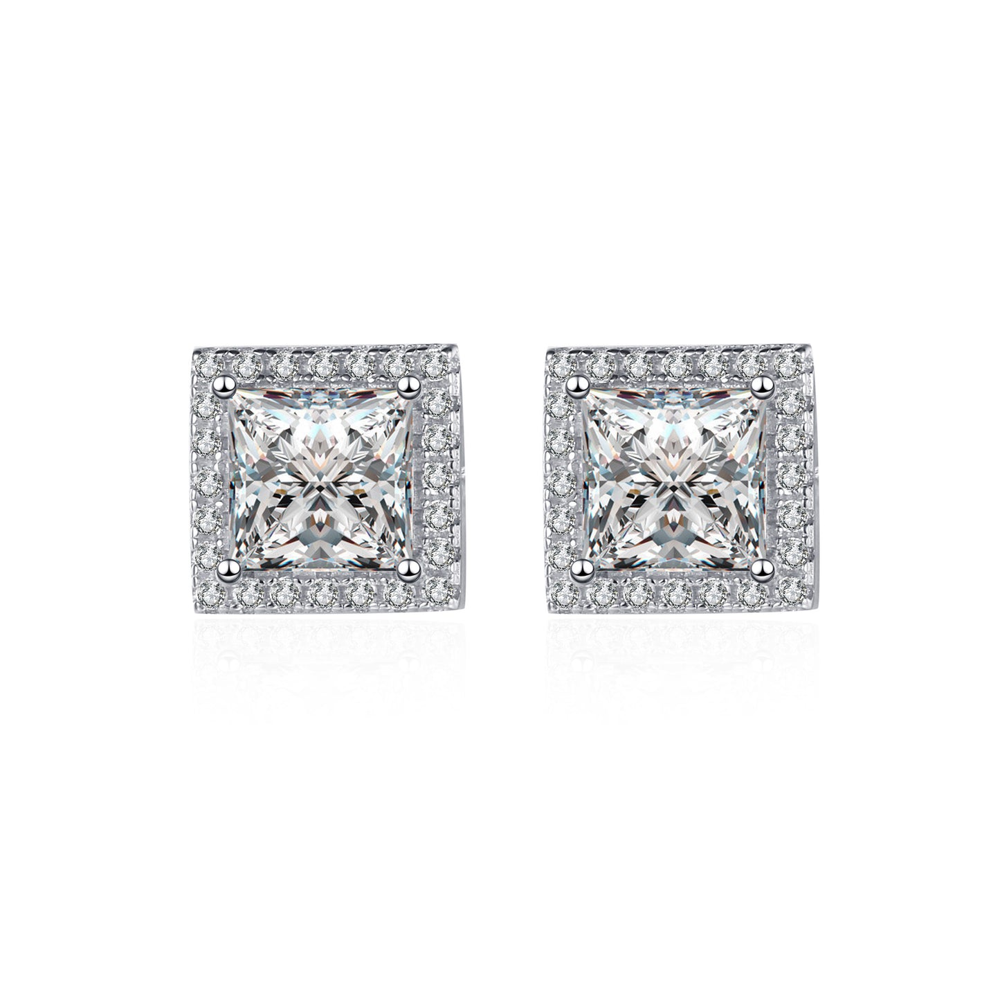 Princess Cut Halo 0.5/1/2 Carat Moissanite Diamond S925 Stud Earrings