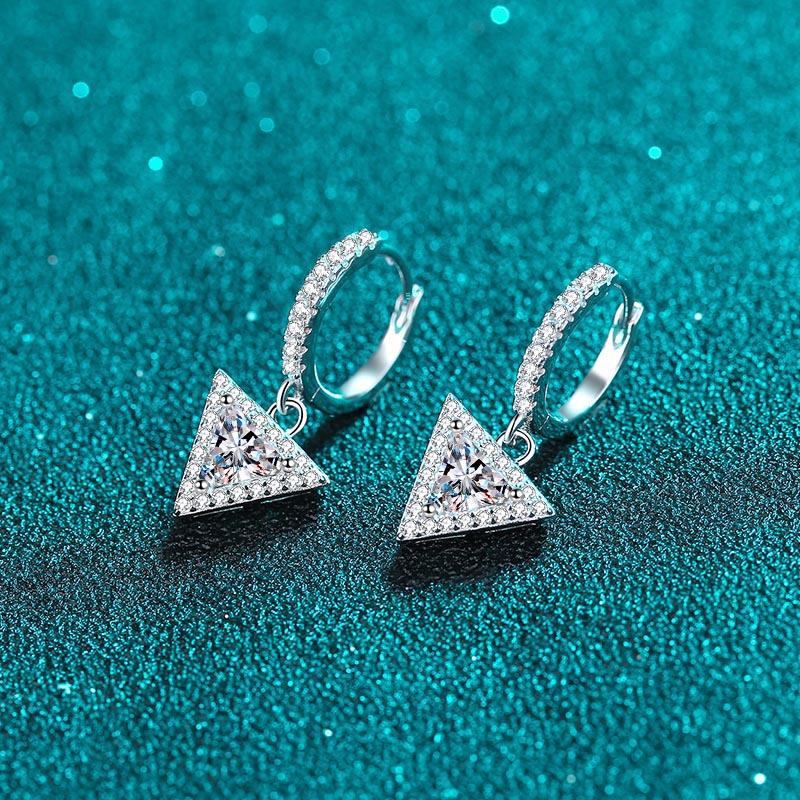 Trillion Cut Halo 0.5 / 1 Carat Moissanite Diamond Platinum-Plated S925 Pave Leverback Drop Earrings