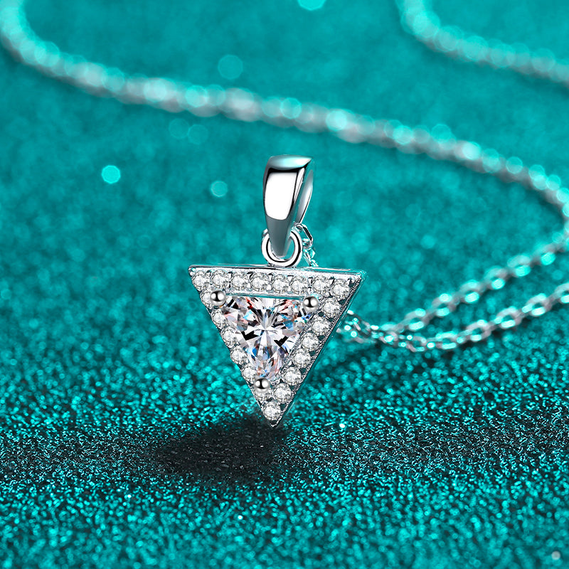 Trillion Cut Halo 0.5/ 1 Carat Moissanite Pendant Platinum-Plated S925 Necklace