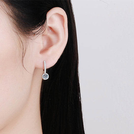 Helia Bezel Pavé Round 0.5 Carat Each Moissanite Hoop Earrings — Moisza