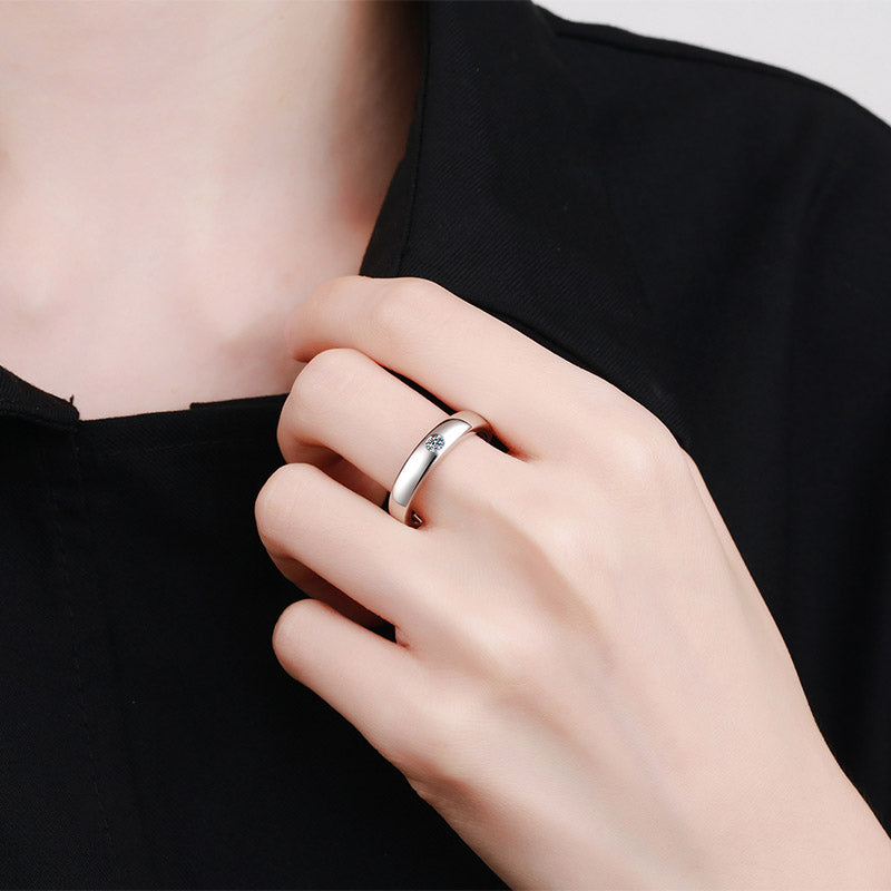 Unisex 0.1 Carat Moissanite Diamond Platinum Plated S925 Band as Promise Rings or Matching Wedding Bands
