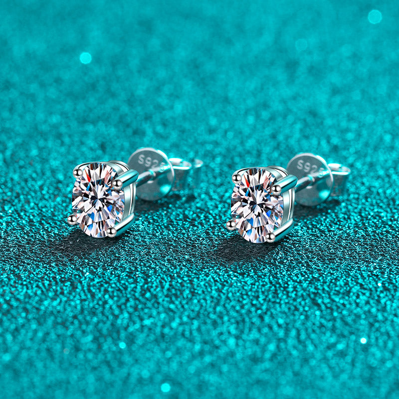 Basket Set Oval Cut 4-Prong Solitaire 0.5/1/2 Carat Moissanite Diamond S925 Stud Earrings