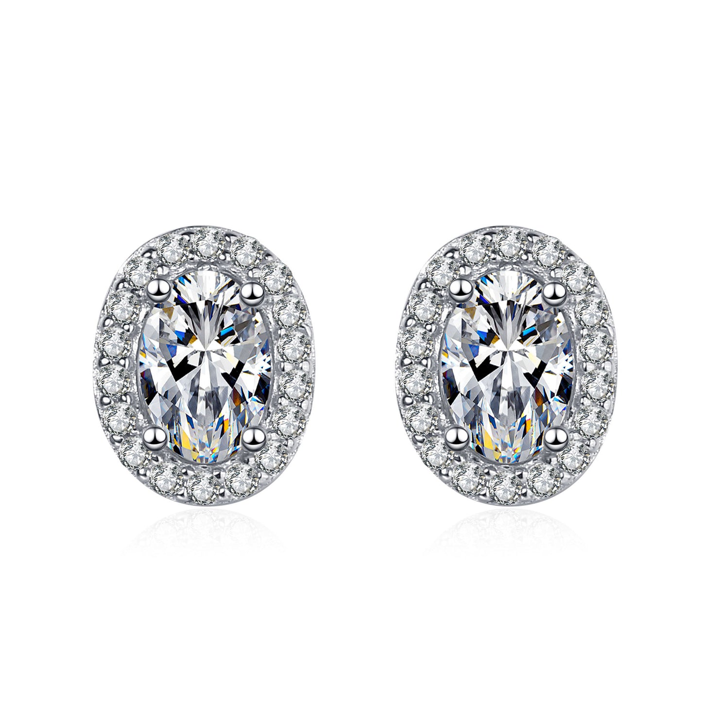 Oval Cut Halo 0.5/1 Carat Moissanite Diamond Platinum-plated S925 Stud Earrings