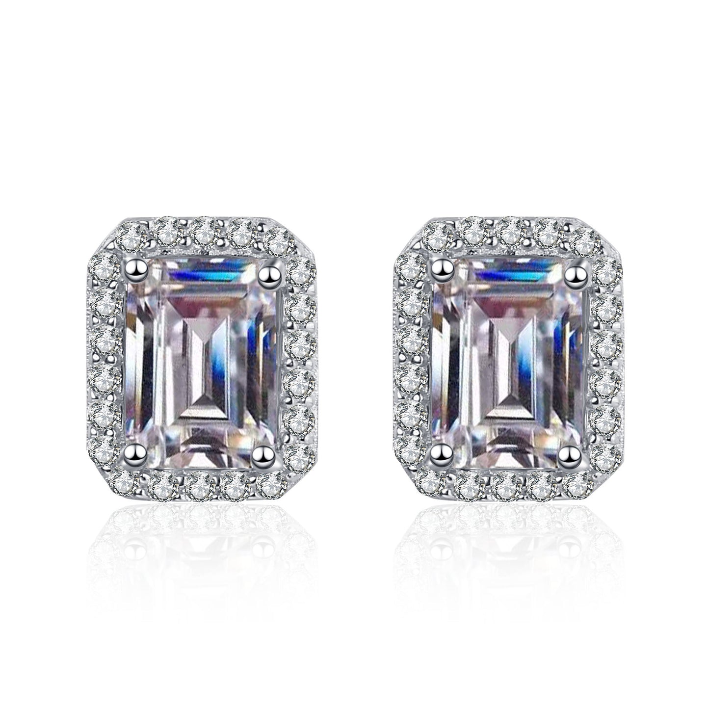 Aretes con diamantes de moissanita S925 de 0,5/1/2 quilates con halo de talla esmeralda/radiante