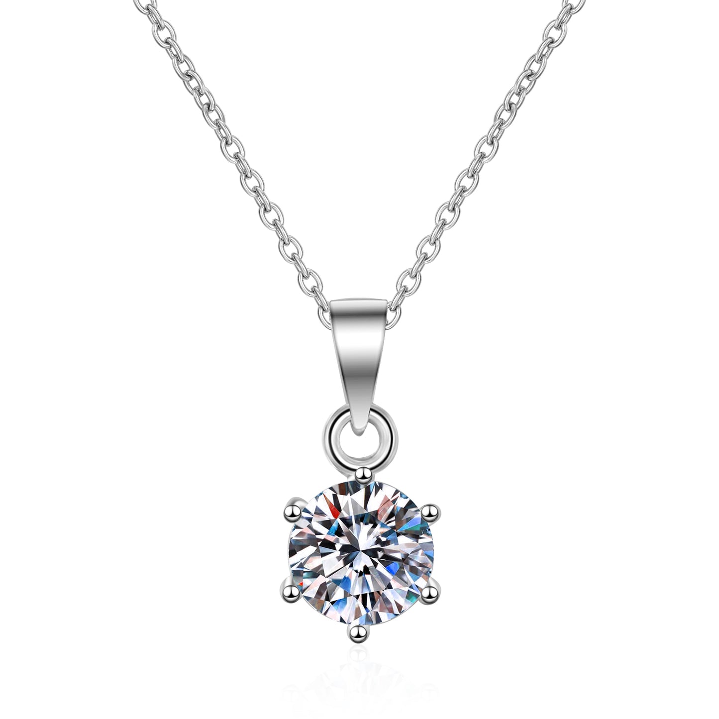 Round Cut 6-Prong Solitaire 0.5/1/2/3/5 Carat Moissanite S925 Necklace