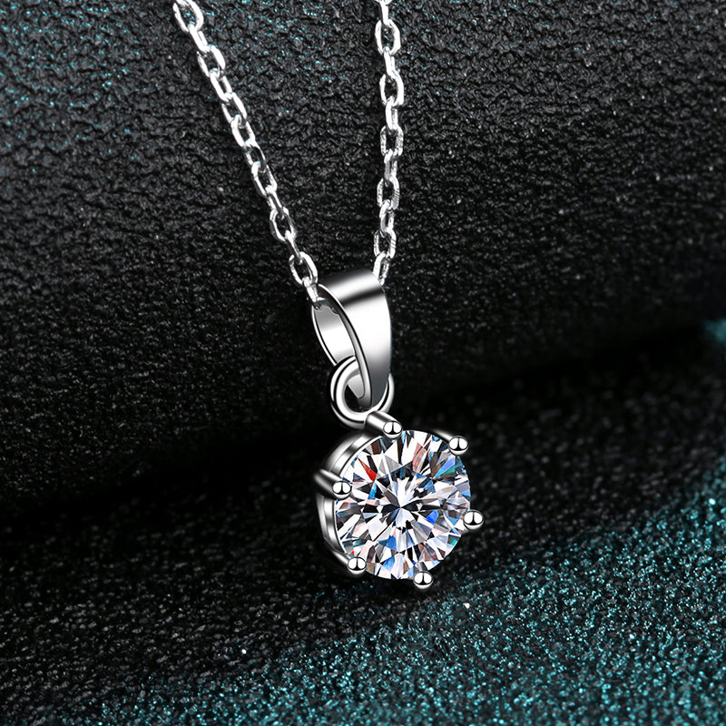Round Cut 6-Prong Solitaire 0.5/1/2/3/5 Carat Moissanite S925 Necklace