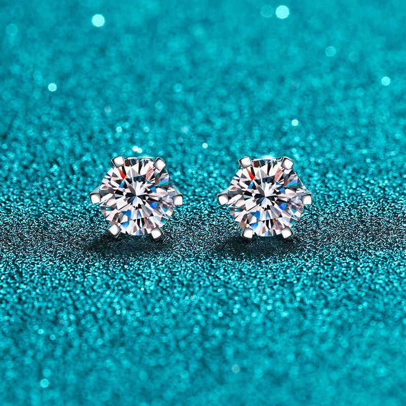 Martini Set Round Cut 6-Prong Solitaire 0.2 - 2 Carat Moissanite Diamond S925 Stud Earrings