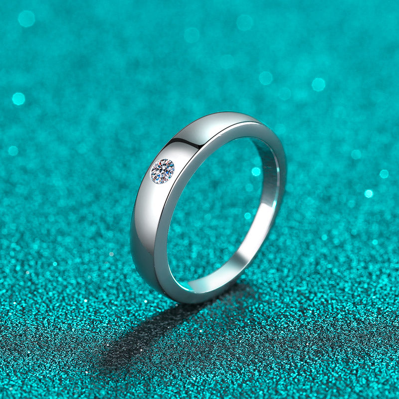 Unisex 0.1 Carat Moissanite Diamond Platinum Plated S925 Band as Promise Rings or Matching Wedding Bands