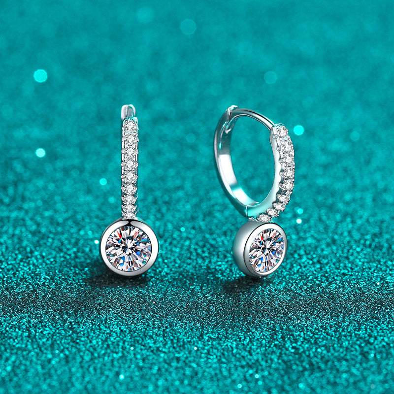 Bezel Set Round Cut 0.5 Carat Moissanite Platinum-Plated S925 Pave Leverback Earrings