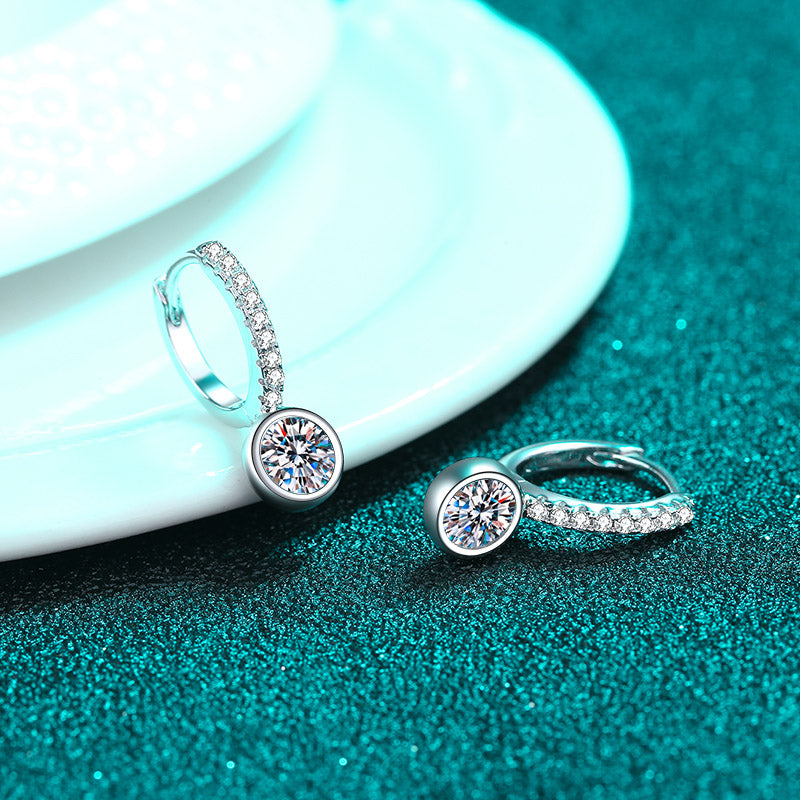 Bezel Set Round Cut 0.5 Carat Moissanite Platinum-Plated S925 Pave Leverback Earrings