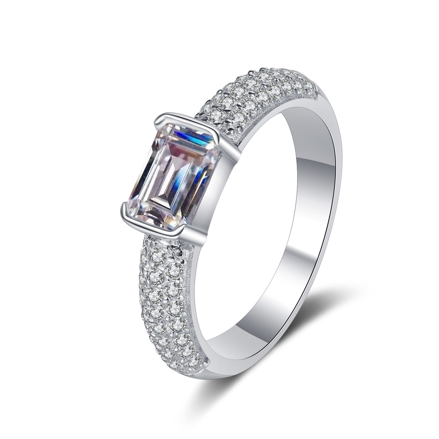 Bar-Set, Smaragd/Strahlend geschnittener Solitär-Verlobungsring mit 1 Karat Moissanit-Diamant, S925