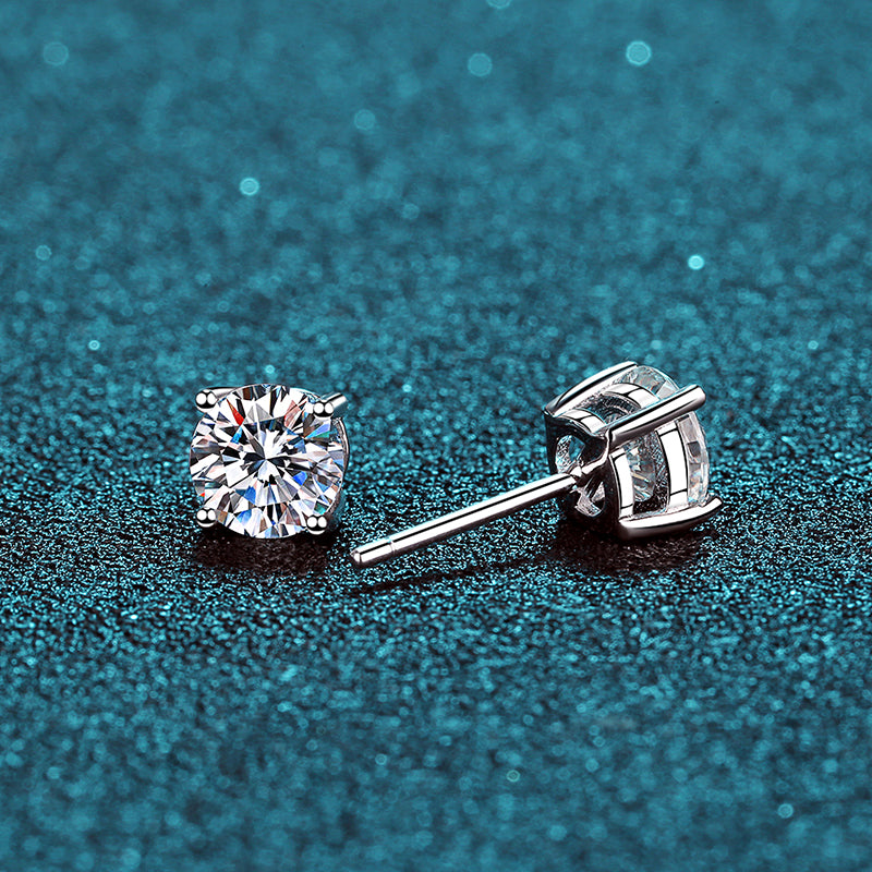 Korb-Set, runder Schliff, 4-zackiger Solitär-Ohrstecker mit 0,2–3 Karat Moissanit-Diamant aus S925