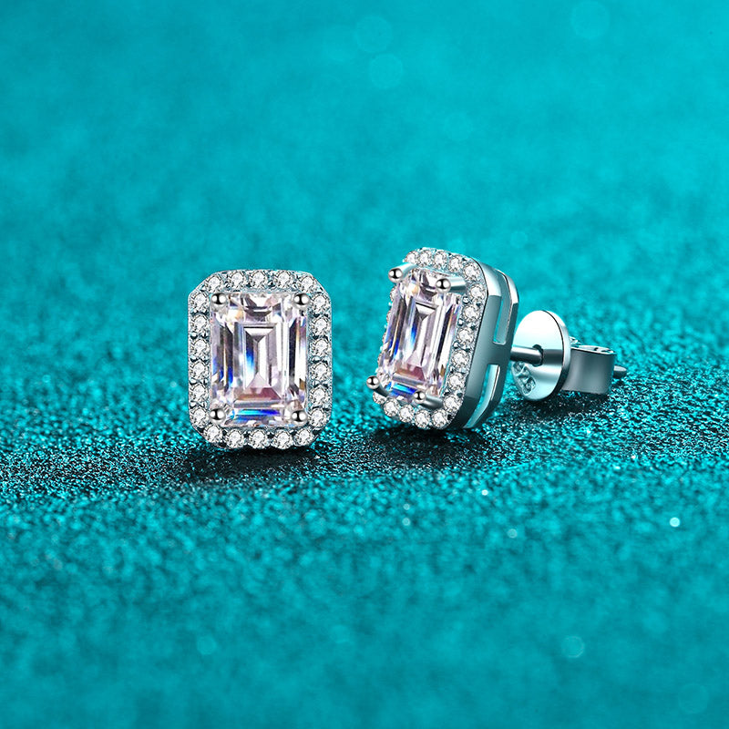Aretes con diamantes de moissanita S925 de 0,5/1/2 quilates con halo de talla esmeralda/radiante