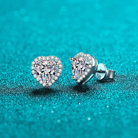 Heart-Shaped Halo 0.5/1/2 Carat Moissanite Diamond Platinum-plated S925 Stud Earrings