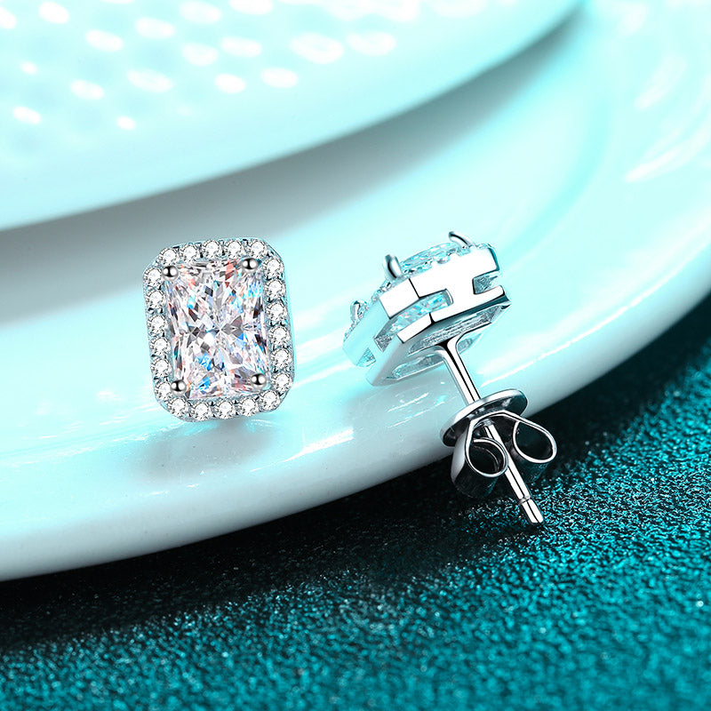 Aretes con diamantes de moissanita S925 de 0,5/1/2 quilates con halo de talla esmeralda/radiante
