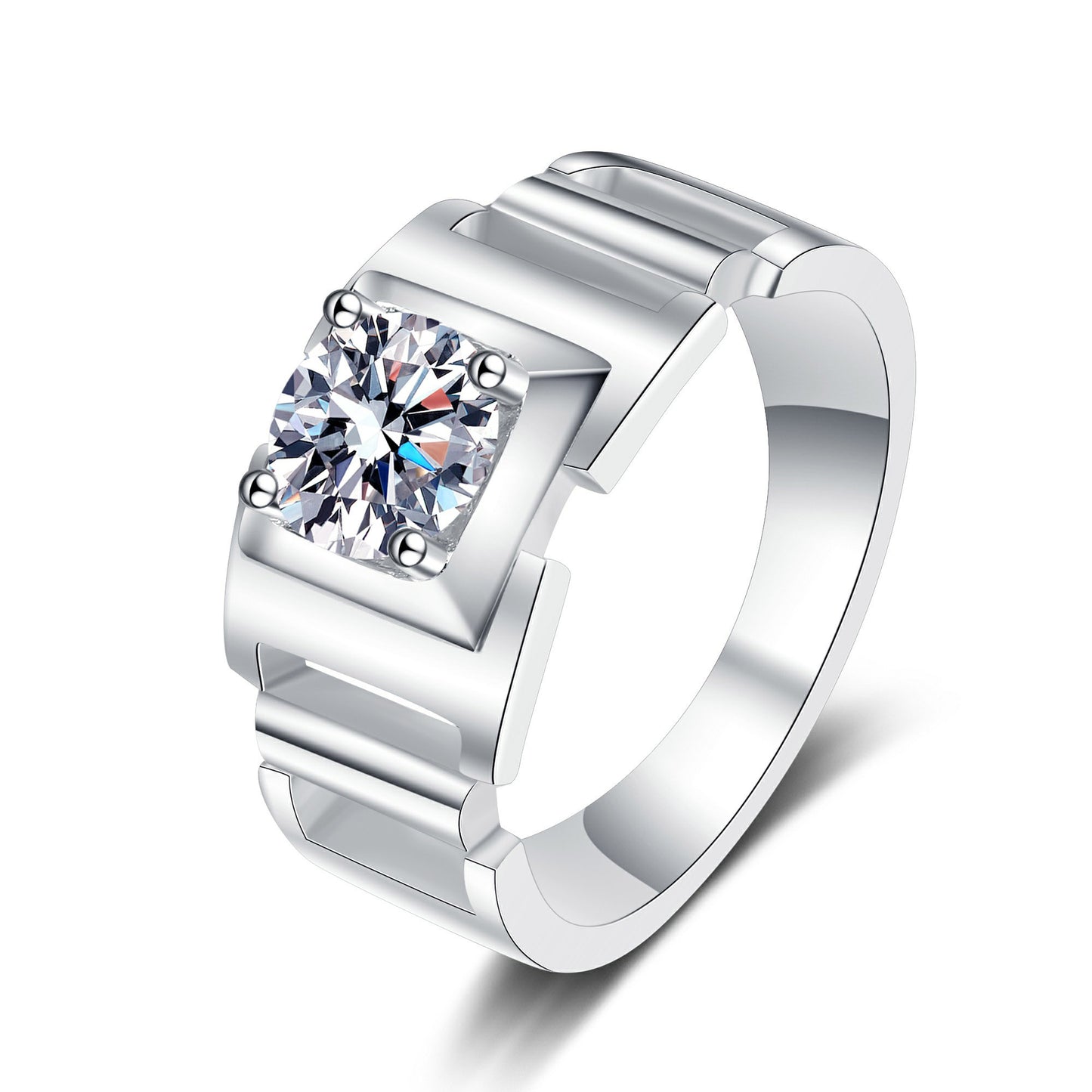 Anillo de hombre S925 con diamante moissanita de 1 quilate y solitario de corte redondo en forma de cadena