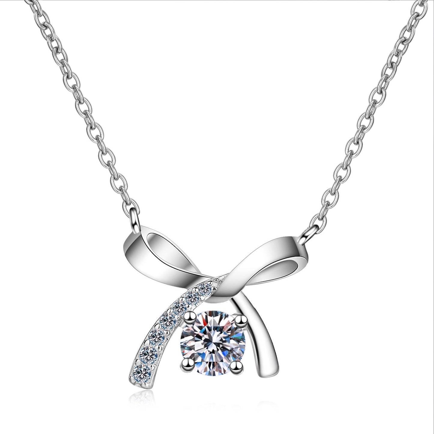 Ribbon Round Cut 0.5 Carat Moissanite Diamond S925 Pavé Pendant Necklace
