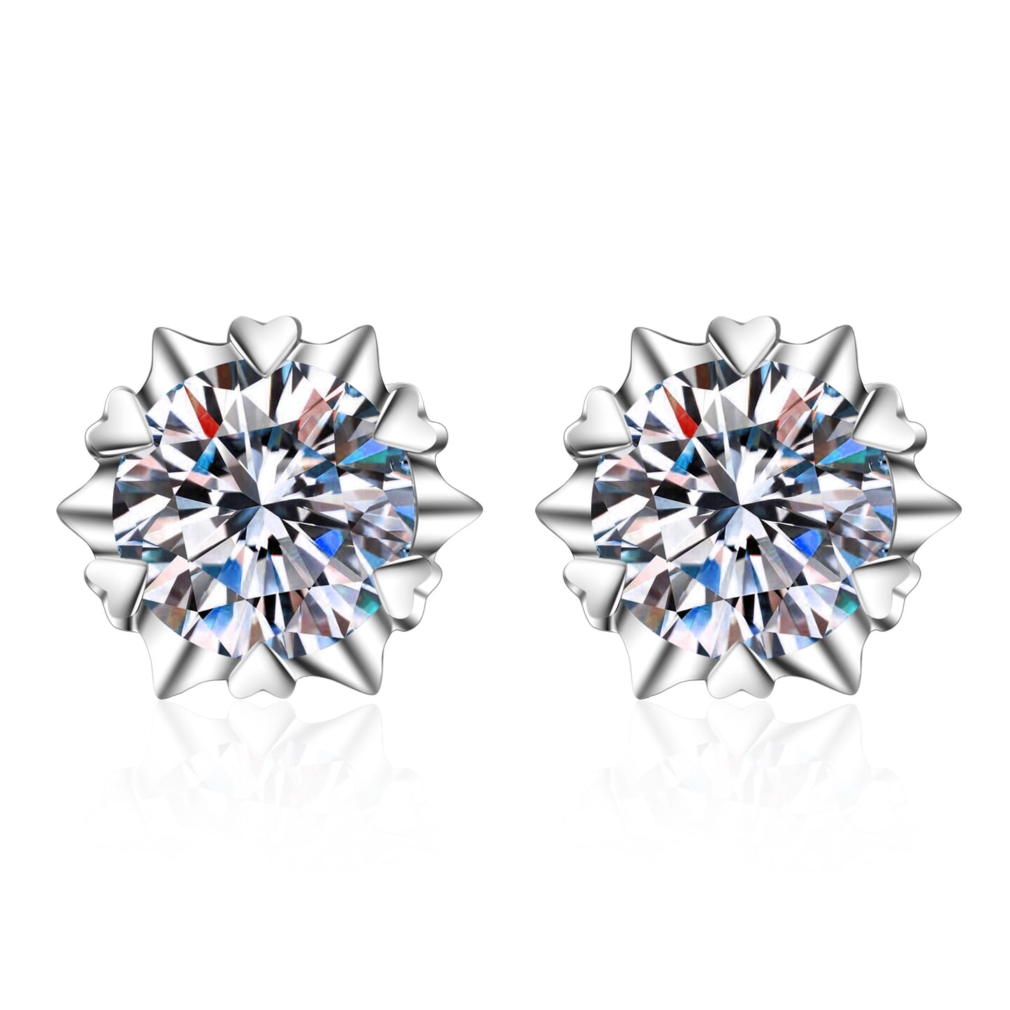 Snowflake Round Cut 6-Heart-Prong 0.3 - 2 Carat Moissanite Diamond S925 Stud Earrings