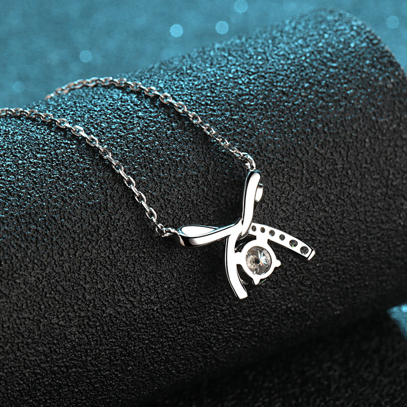 Ribbon Round Cut 0.5 Carat Moissanite Diamond S925 Pavé Pendant Necklace