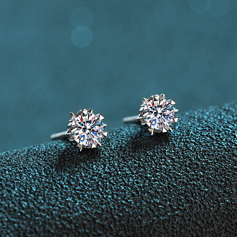 Snowflake Round Cut 6-Heart-Prong 0.3 - 2 Carat Moissanite Diamond S925 Stud Earrings