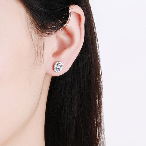 Gaia Halo Oval Moissanite Stud Earrings — Moisza