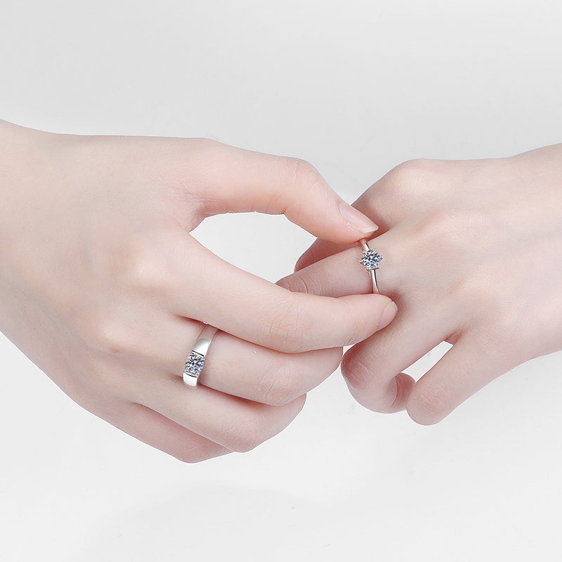 Fantastic Round Solitaire 0.5 - 1.5 Carat Moissanite S925 Wedding Set as Couple Rings or Promise Rings (Adjustable size available)