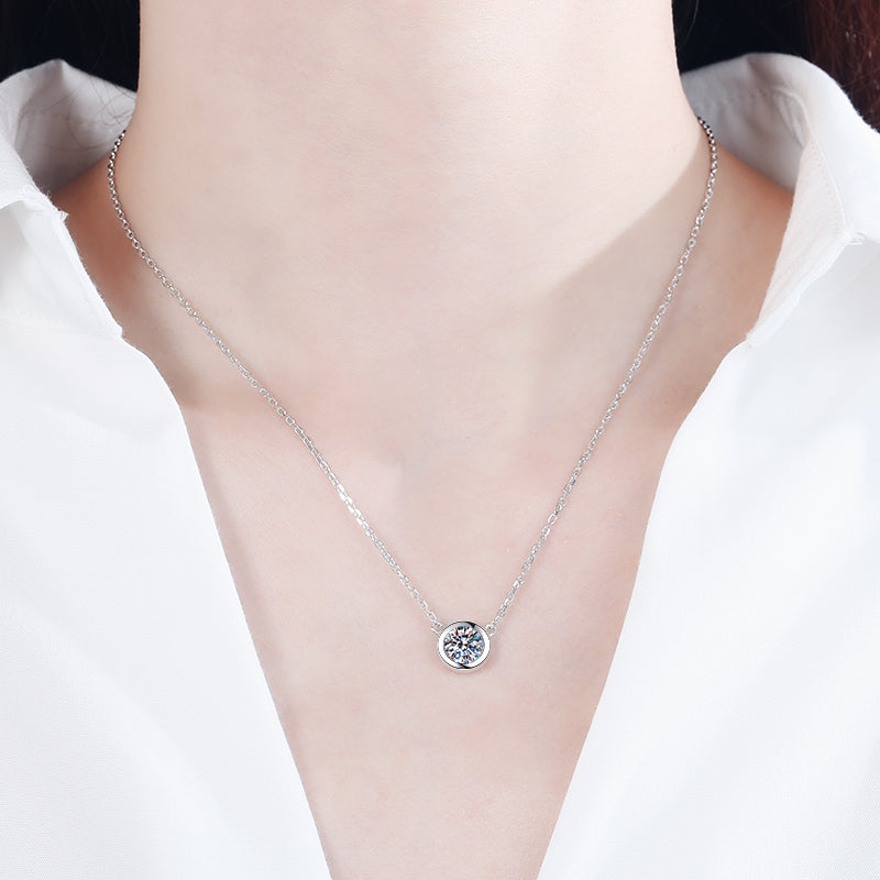 Bezel Set Round Cut Solitaire 0.5/1 Carat Moissanite Diamond S925 Necklace