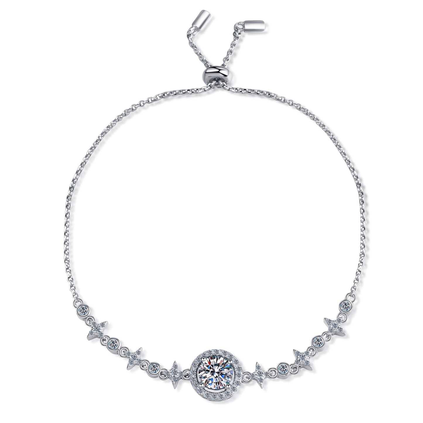 Starry Round Cut Halo 1 Carat Moissanite Diamond S925 Bracelet