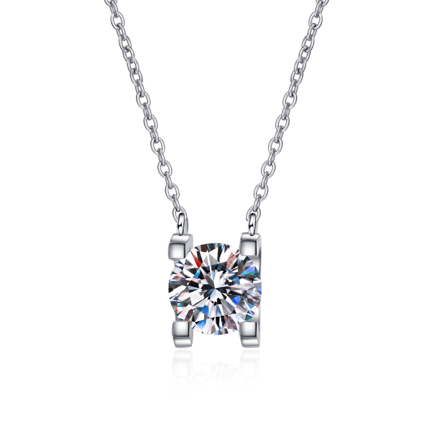 Rose Gold/White U-Shaped Set Round Cut Solitaire 0.5/1/2 Moissanite Platinum-Plated S925 Necklace