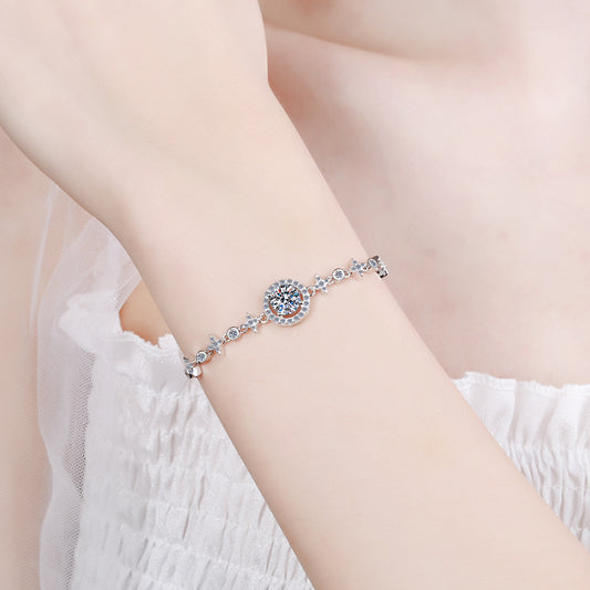 Starry Round Cut Halo 1 Carat Moissanite Diamond S925 Bracelet