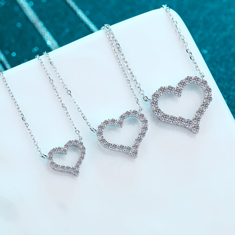Pavé Heart 0.3-2 Carat(Total) Moissanite Platinum-Plated S925 Pendant Necklace