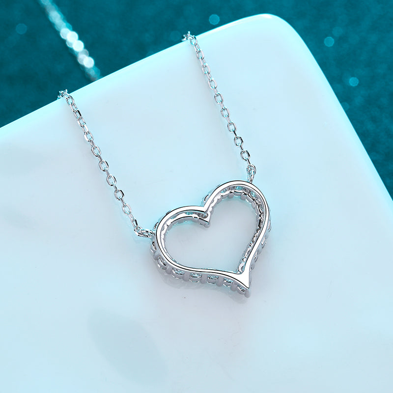 Pavé Heart 0.3-2 Carat(Total) Moissanite Platinum-Plated S925 Pendant Necklace