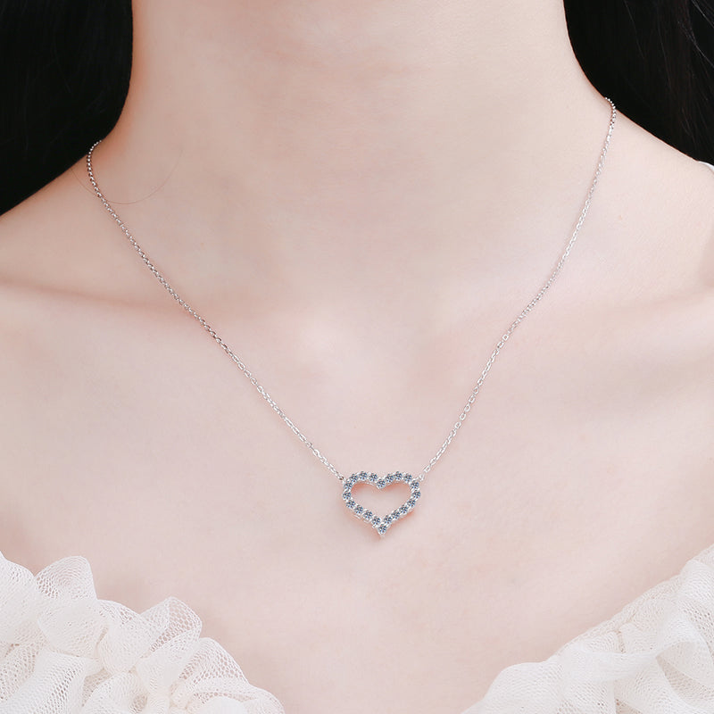 Pavé Heart 0.3-2 Carat(Total) Moissanite Platinum-Plated S925 Pendant Necklace