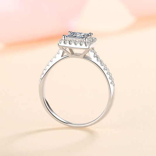 Princess Cut Pave Halo 1 Carat Moissanite Diamond S925 Engagement Ring