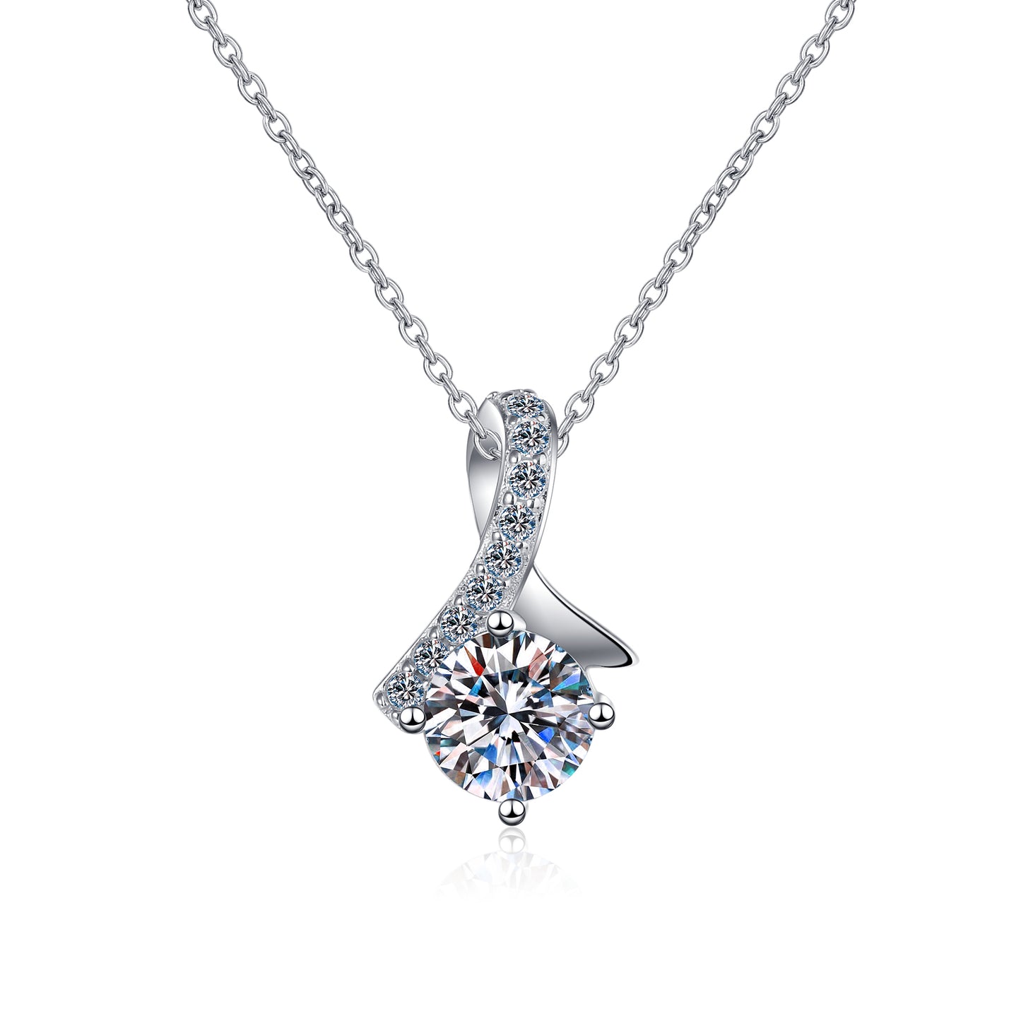 Twisted Ribbon Round Cut 0.5 / 1 Carat Moissanite Diamond S925 Pavé Pendant Necklace