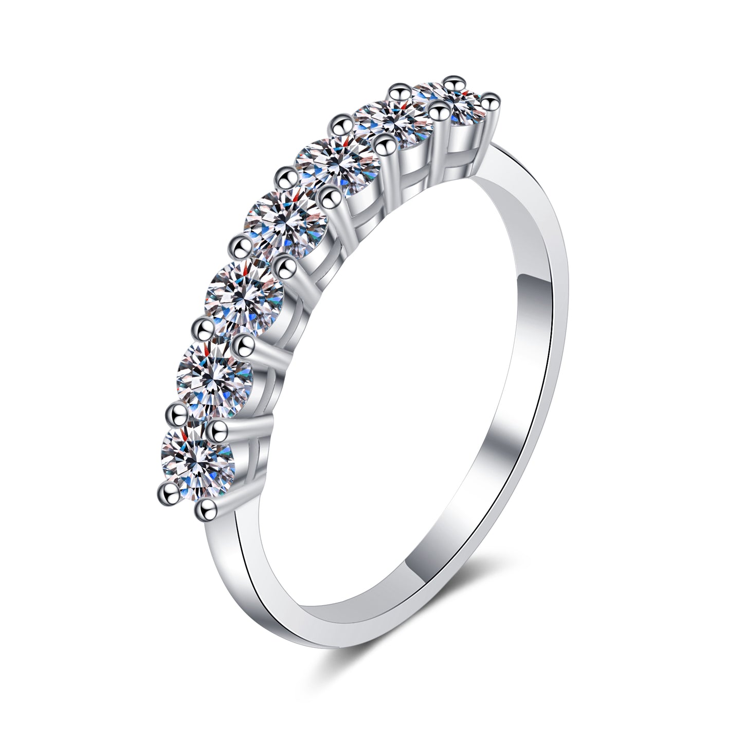 Stapelbarer Ehering mit sieben Steinen und 0,28/0,7 Karat Moissanit-Diamant S925 (Band)