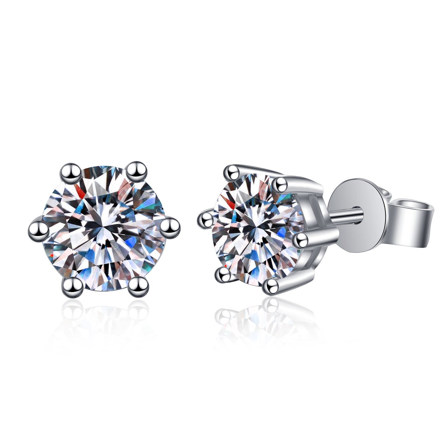 Basket Set Round Cut 6-Prong Solitaire 0.2 - 2 Carat Moissanite Diamond S925 Stud Earrings
