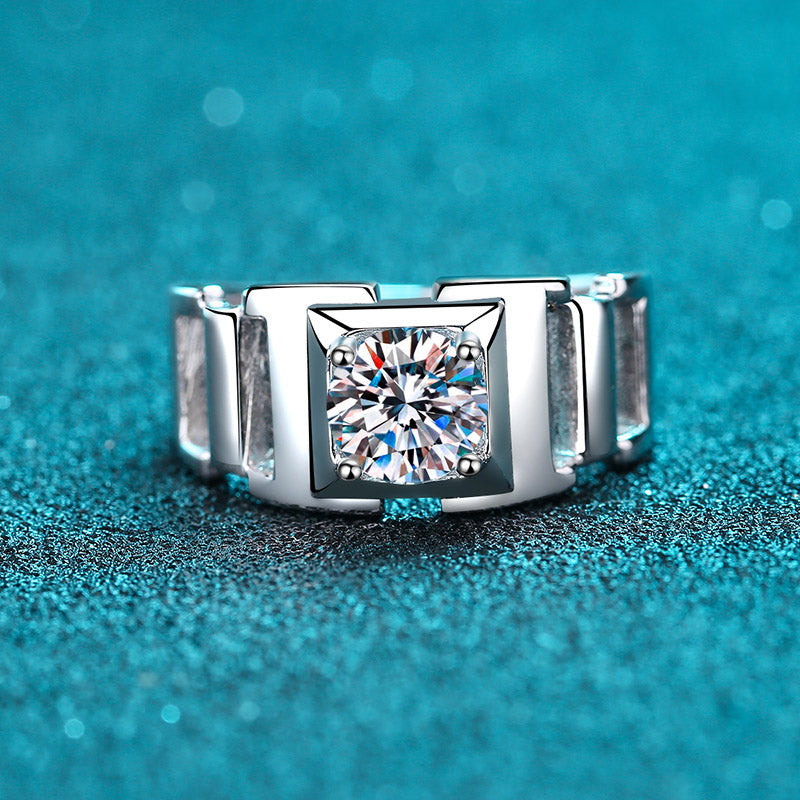 Anillo de hombre S925 con diamante moissanita de 1 quilate y solitario de corte redondo en forma de cadena