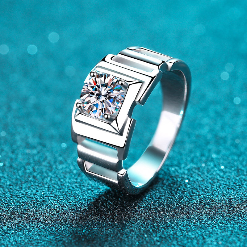 Anillo de hombre S925 con diamante moissanita de 1 quilate y solitario de corte redondo en forma de cadena