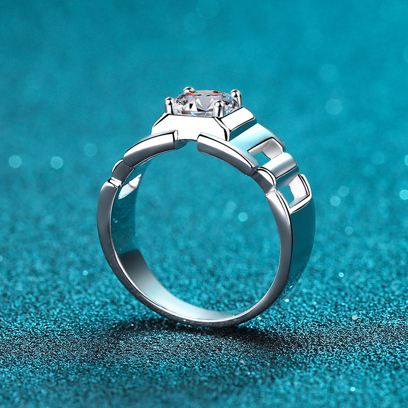 Anillo de hombre S925 con diamante moissanita de 1 quilate y solitario de corte redondo en forma de cadena