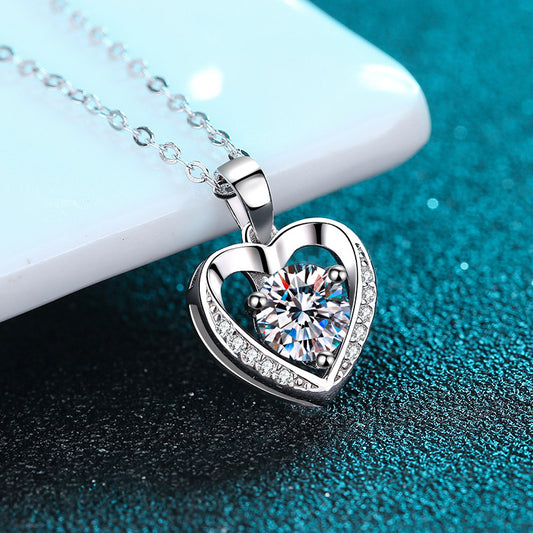 Classic Pave Heart Round Cut 1 Carat Moissanite S925 Pendant Necklace